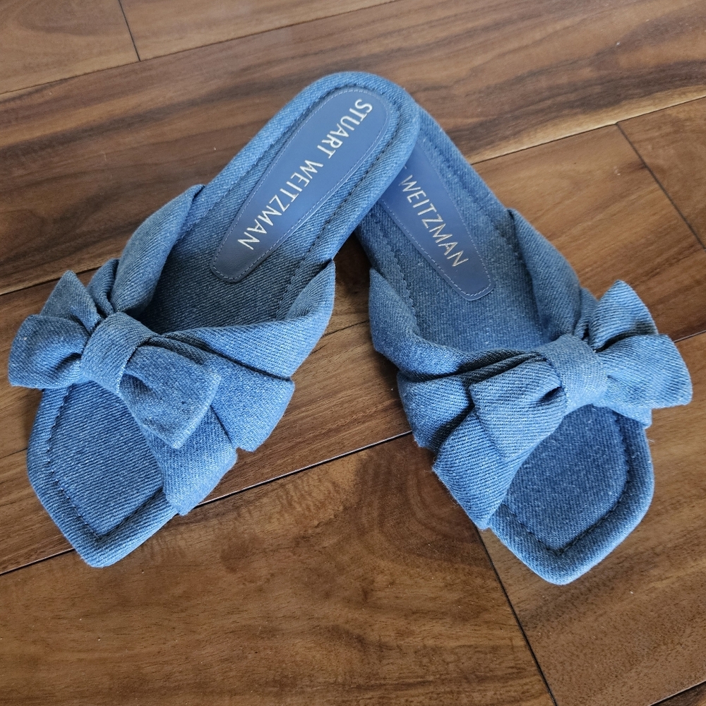 🔥NWT Stuart Weitzman Denim Blue Bow Sandals, sz 8